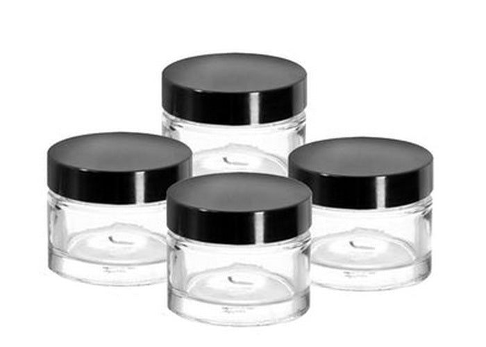 Glass Pots 50gm / Lip Balm Pots, Cosmetic / Clear, Black Lid Aurora