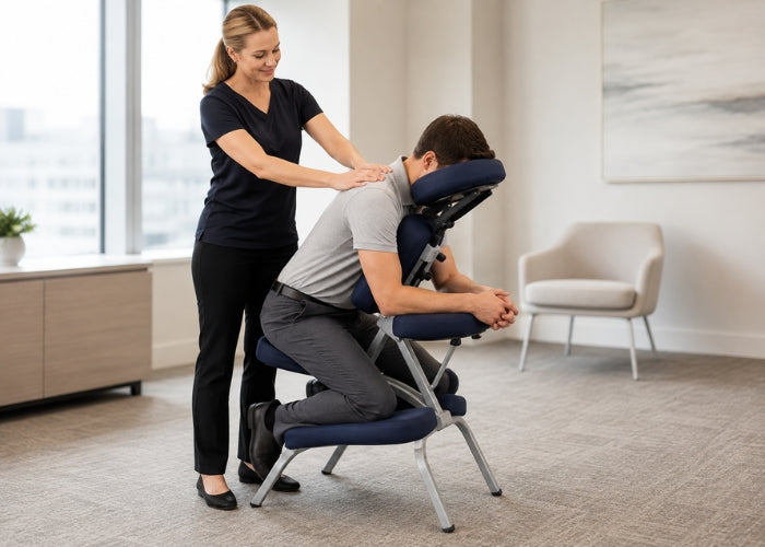 Onsite massage chairs and stools for mobile therapists