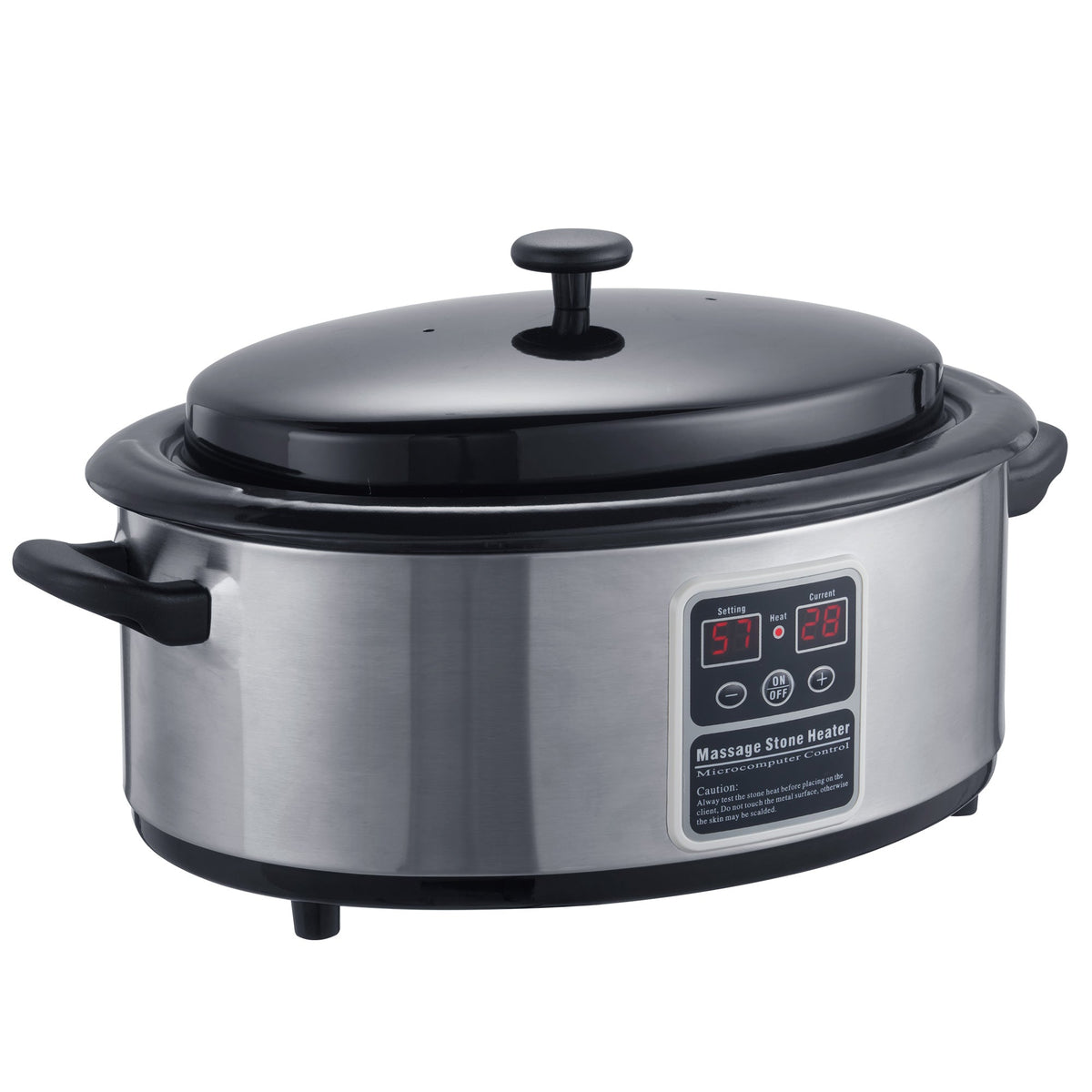 5.6 litre oval hot stone heater, stainless steel with black lid – Aurora Tables NZ