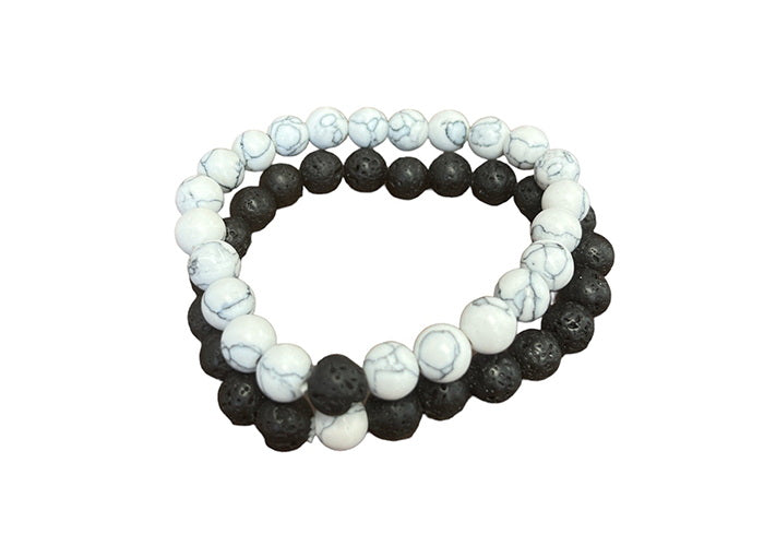 Aromatherapy Diffuser Lava Stone Bracelet with opposing White Stone Bracelet